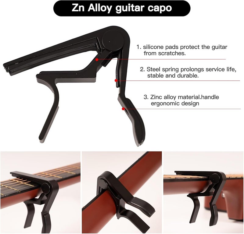 Moomuto 88PCS Acoustic Guitar Accessories Kit Include Acoustic Guitar Strings,Tuner,Capo,Thumb Finger Picks,3-in-1 Restring Tool,Bridge Pins,Strap,Hanger,Picks,Fretboard Stickers for Guitar Starter - Image 5